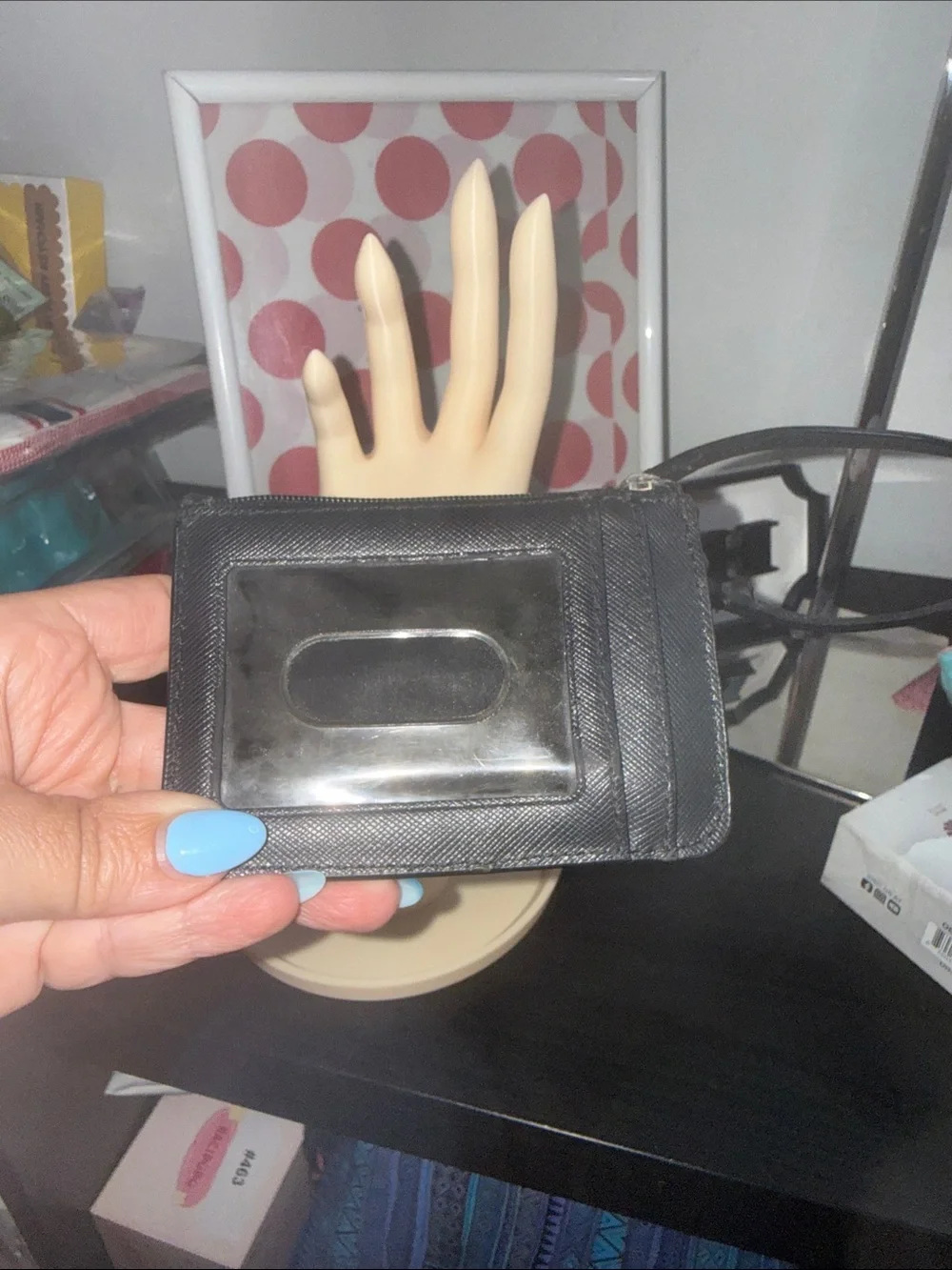 Coach Black Pebbled Leather Zip Card Case with Silver Logo